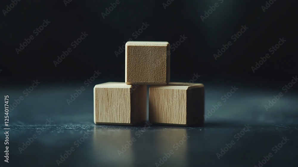 Fototapete three simple wooden blocks stacked on a dark surface in minimalist style : generative ai