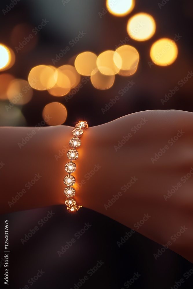Poster gorgeous diamond bracelet elegantly captured with soft glowing lights in the background : generative