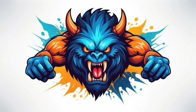 wild, untamed monster mascot logo with chaotic energy illustration on a white background 