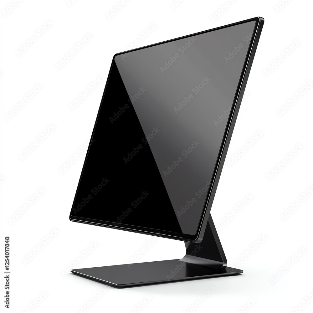 Poster a sleek, modern black computer monitor stands elegantly on a desk. its minimalist design and sharp d