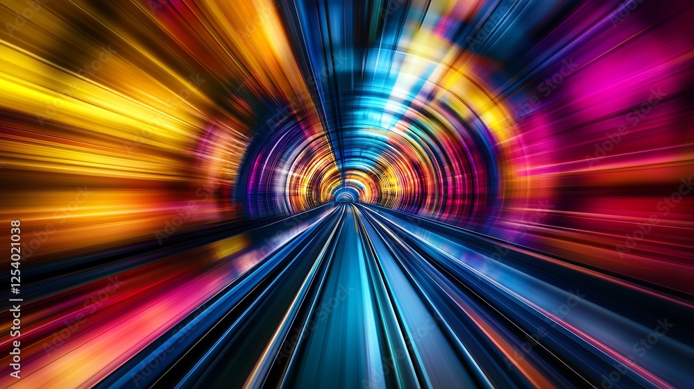 Poster Energetic colorful tunnel with blurred lights creating a vibrant visual experience : Generative AI