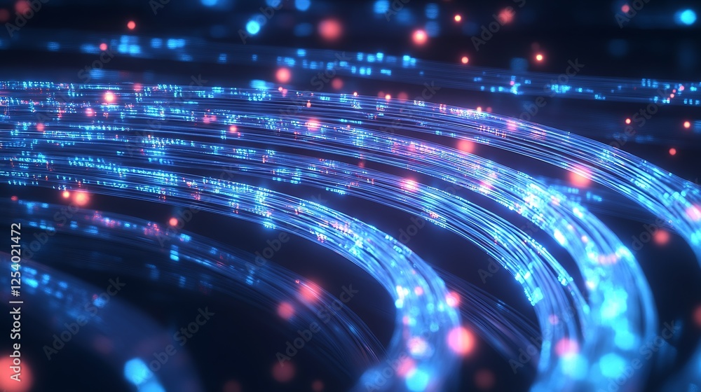Poster vibrant neon blue and red light trails creating abstract digital art background : generative ai