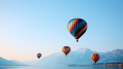 Colorful Hot Air Balloons Over Misty Mountains