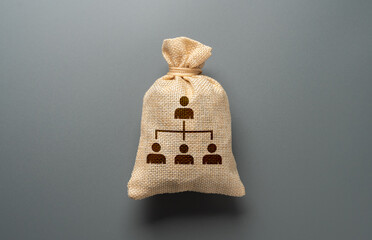 A bag with a drawing of the hierarchy of people in an organization. Concept of a set of rules for...