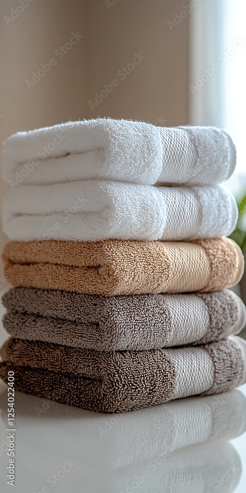 Aufkleber stylishly arranged towels in soft neutral tones creating a serene and elegant bathroom atmosphere : 