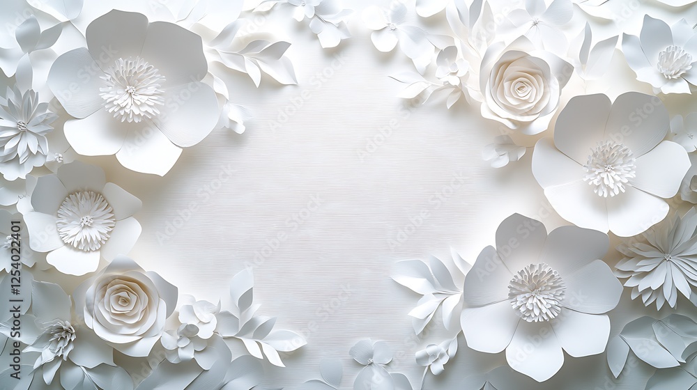 Poster elegant white paper flowers in a beautiful arrangement on a soft background for creative design : ge