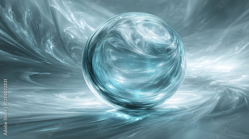 Poster abstract orb with swirling patterns resting on a surface