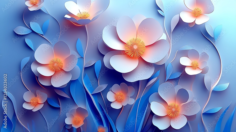 Aufkleber Vivid and gorgeous flower arrangement in a modern artistic style with layered petals in blue hues creating a calming effect : Generative AI