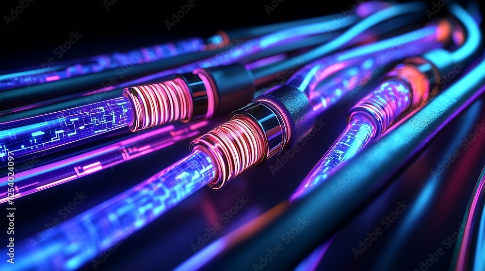 Poster intricate close-up of glowing technology tubes showcasing vibrant colors and modern design : generat