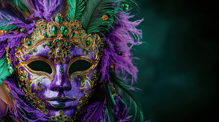Ornate Purple And Gold Venetian Mask With Feathers