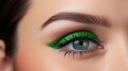 Obraz premium Green makeup on a woman. Close-up of a woman's face