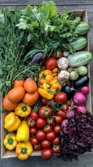 Food Waste Action Week Assorted fresh vegetables display in wooden crate