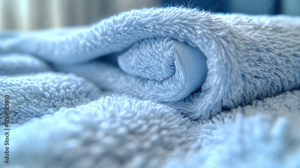 Poster luxurious rolled blue towel capturing softness and woven texture against a blurred background : gene