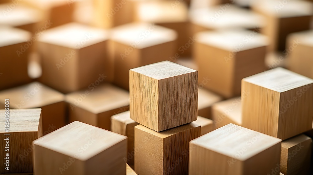 Leinwandbilder intriguing composition of wooden blocks highlighting shapes and textures in soft light : generative 