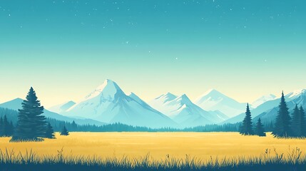 Serene Mountain Meadow Landscape Under a Starlit Sky