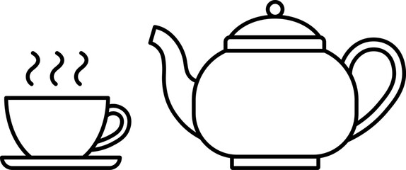 Teapot and cup icon in linear style.