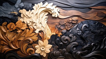 Guam History And Chamorro Heritage Day Intricate wood carving art featuring nautical theme with natural colors and textured patterns