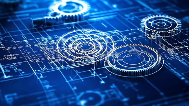 A meticulously detailed technical blueprint featuring interlocking gears and mechanical components, drawn with precision lines and measurement annotations, symbolizing advanced eng