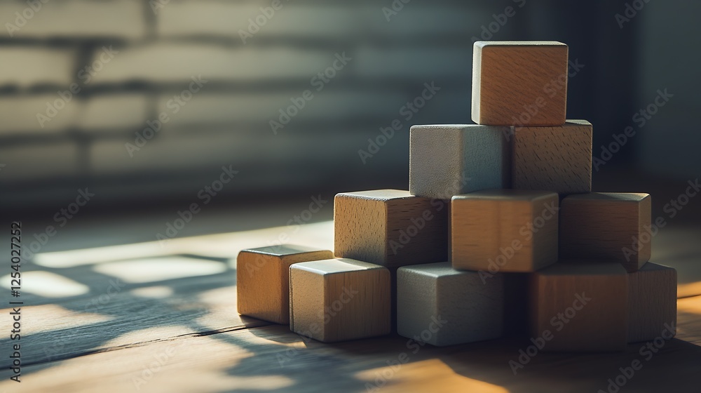 Fototapete a close view of wooden blocks naturally arranged in warm sunlight creating a serene atmosphere : gen