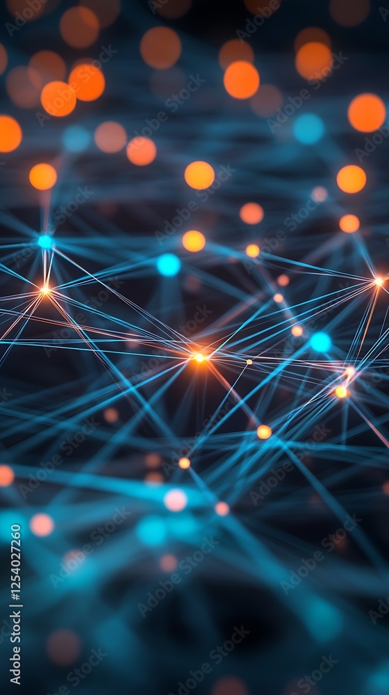 Poster Dynamic and vibrant network of glowing blue and orange connections creating a captivating visual experience : Generative AI