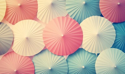 Geometric parasol designs in soft retro colors, abstract background