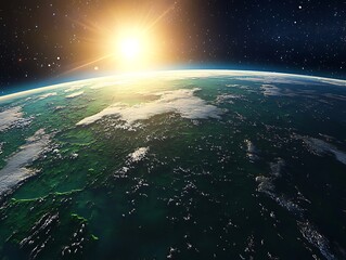 Fototapeta premium Bright sun, green fields, and clear skies for Earth Day