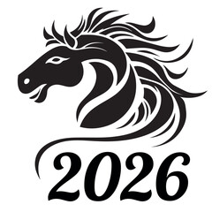 Naklejka premium simple black horse vector logo on white background for new chinese year symbol 2026