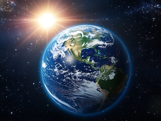 Fototapeta premium Bright sun, green fields, and clear skies for Earth Day