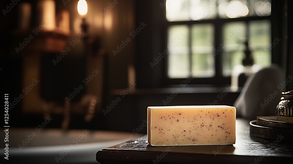 Aufkleber beautifully crafted natural soap bar placed elegantly on a rustic table : generative ai