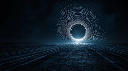 Abstract portal surrounded by concentric circles emitting blue light