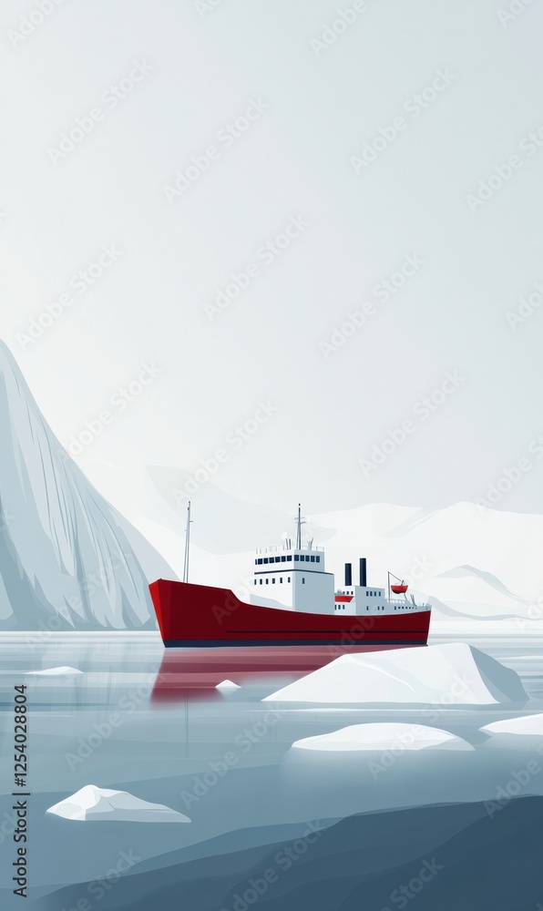 Aufkleber ship navigating icy waters near a glacier under a cloudy sky in a remote arctic region. generative a