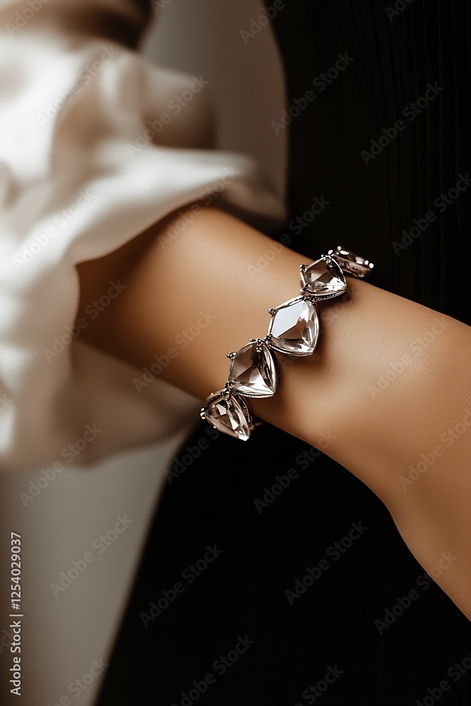 Poster elegant silver bracelet adorned with sparkling gems shining on a perfectly manicured wrist : generat