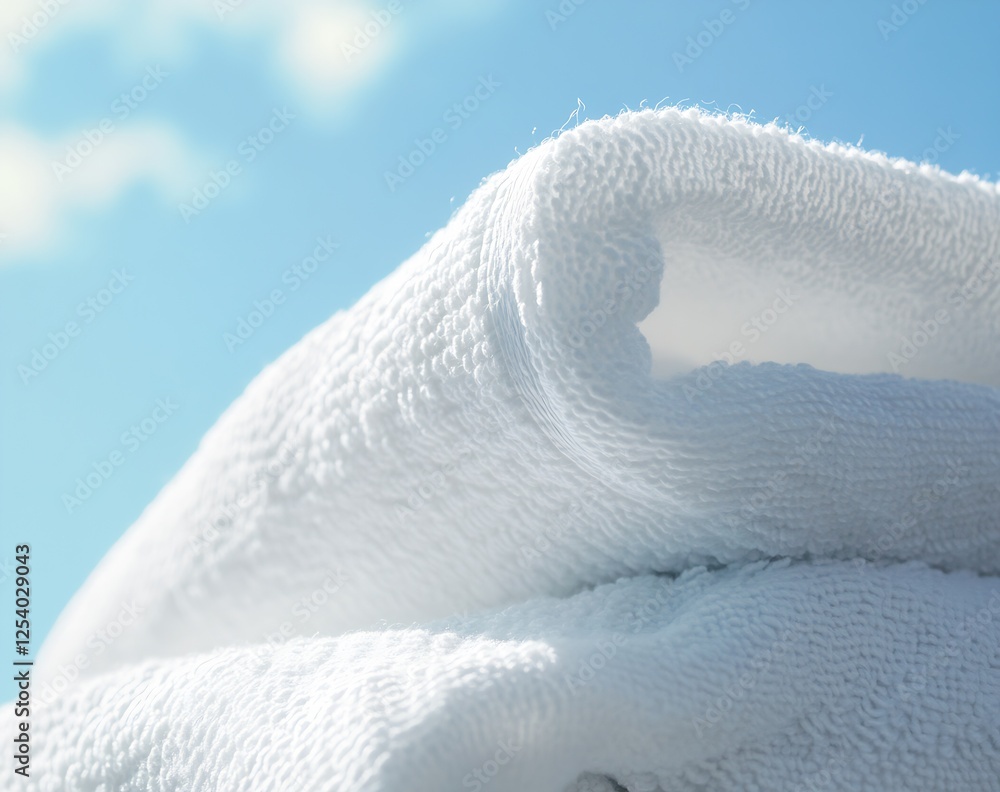 Poster soft white towel rolled neatly against a clear sky background evoking cleanliness and freshness : ge