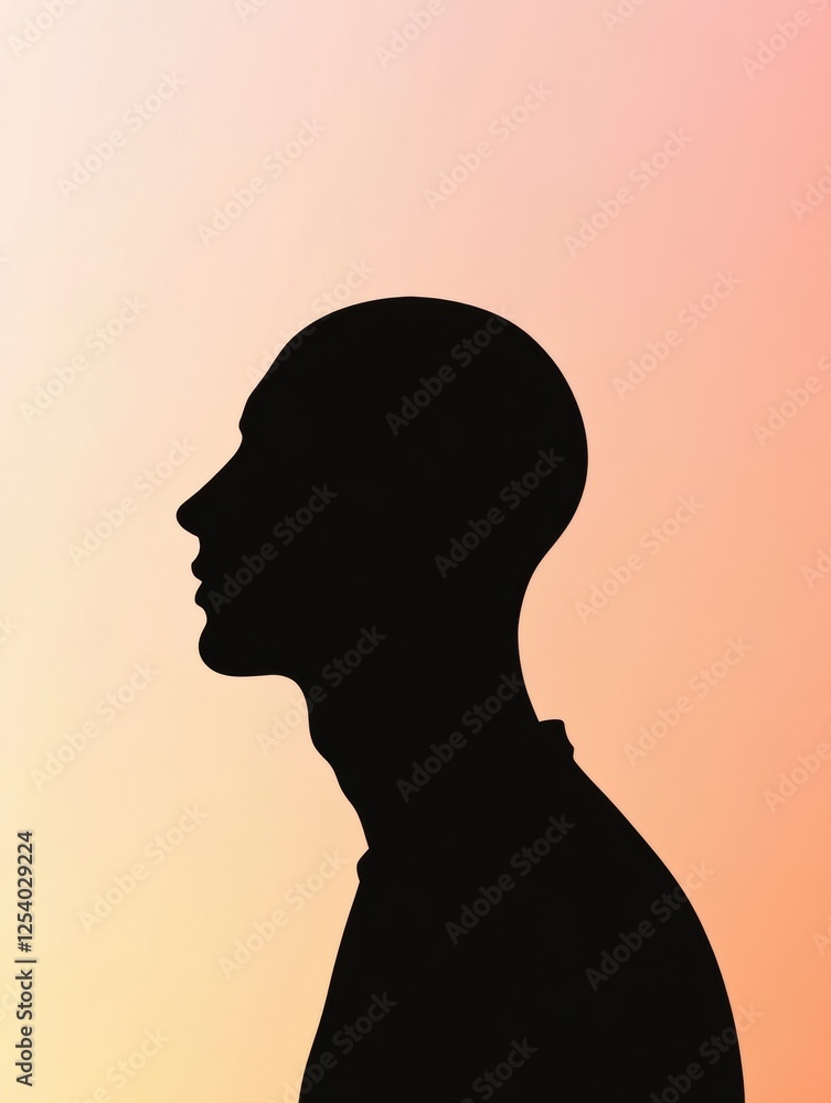 Poster silhouette of a person with bald patches against a soft gradient background showcasing serenity and 