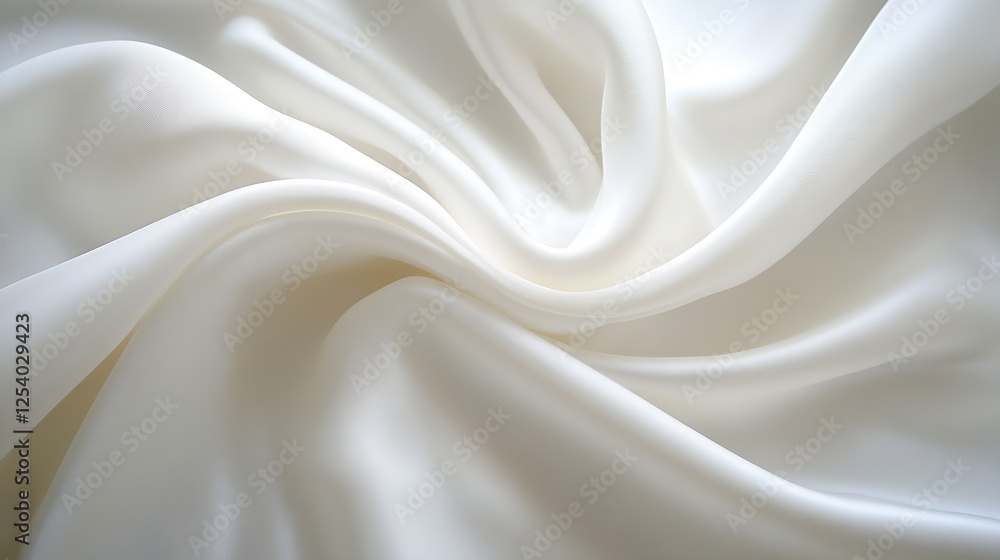 Poster close-up view of luxurious white satin fabric showcasing soft folds and intricate textures for desig