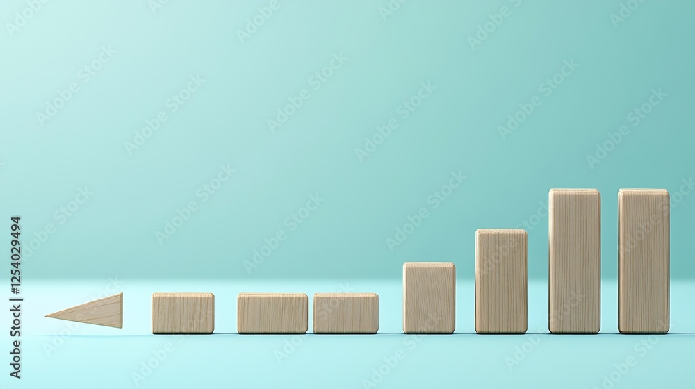 Leinwandbilder wooden triangular block alongside other blocks representing growth and strategy on a blue background