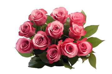 Obraz premium Roses Bouquet on a transparent Background, Symbolizing Love, Romance, and Purity – Perfect for Weddings, Special Occasions, and Floral Arrangements, Captured in Natural Light. PNG cut out.