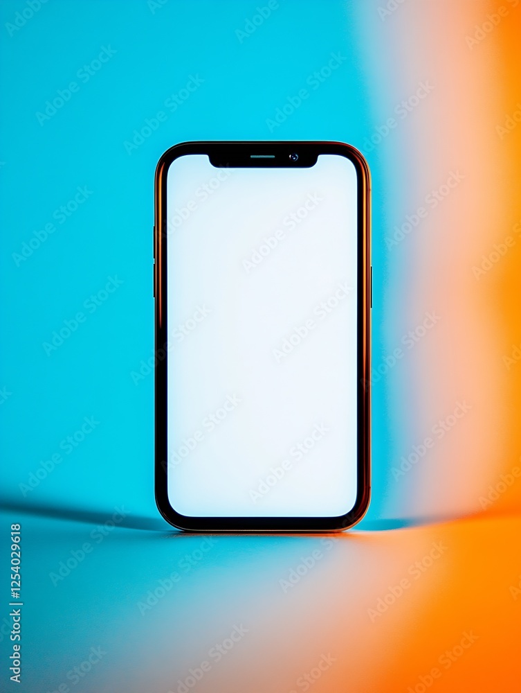 Poster Stylish smartphone set against a vibrant backdrop showcasing an empty space for applications : Generative AI