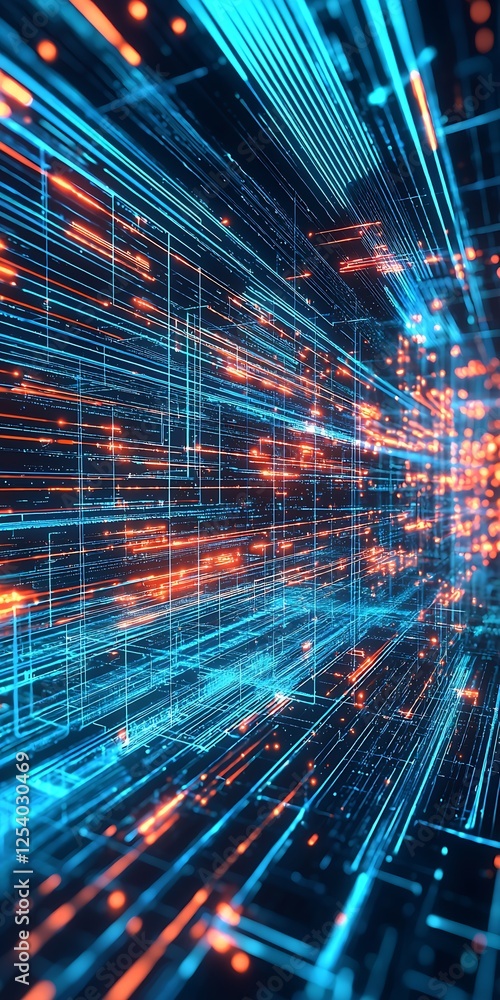 Poster Abstract energetic lines in vibrant blue and orange creating a technological background : Generative AI