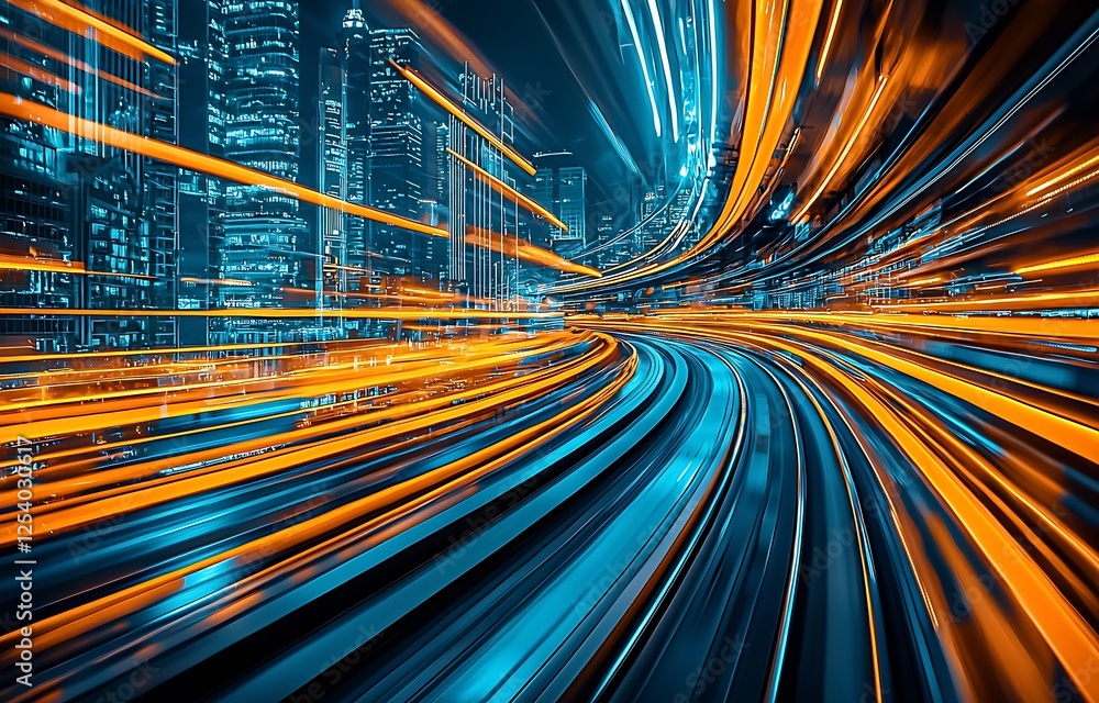 Aufkleber abstract flowing light trails over a futuristic urban landscape representing speed and energy : gene