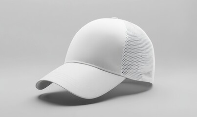 Fototapeta premium White baseball cap, side view, neutral background, mockup