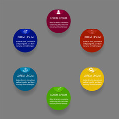 Business data 6 steps timeline infographic with icons designed for abstract background. Presentation chart Vector. Template diagram, process technology digital, design for workflow layout.