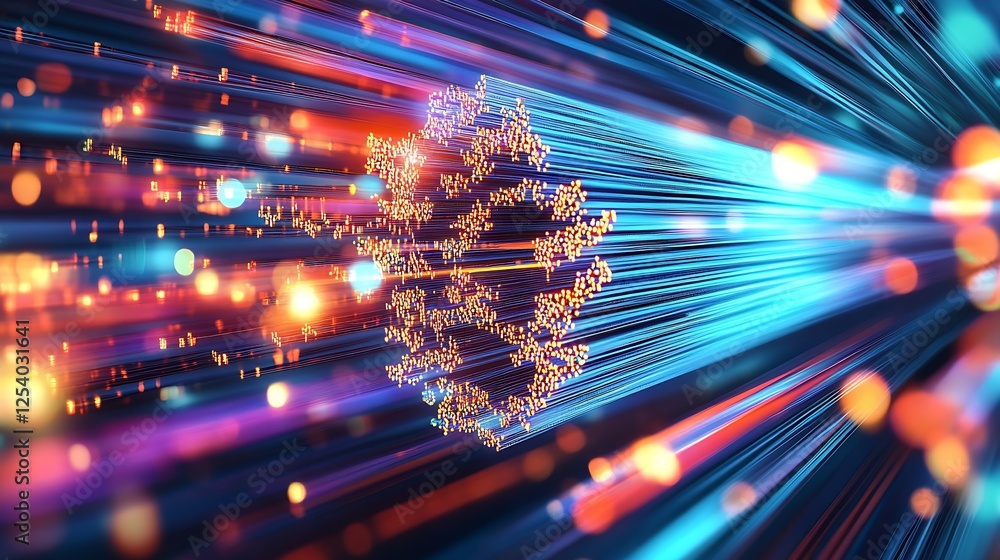 Leinwandbilder vibrant abstract digital illustration with colorful light rays and sparkling particles : generative 