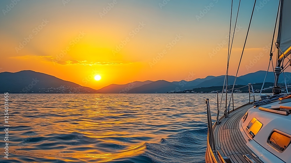 Aufkleber stunning sunset view from a sailboat capturing vibrant colors and tranquil ocean waves : generative 