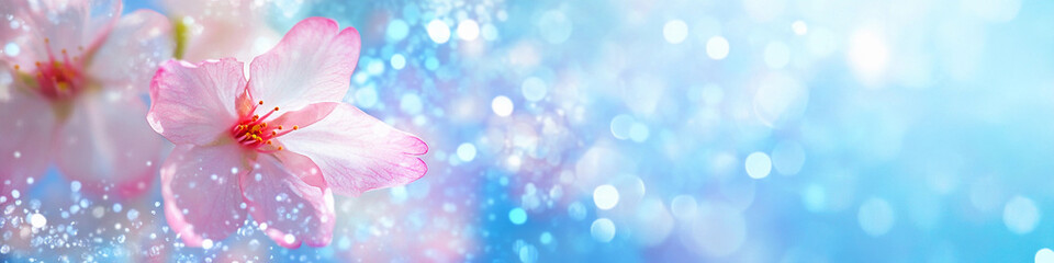 Spring blossoms against a vibrant blue background