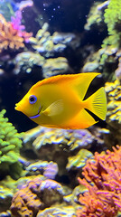 Fototapeta premium Colorful Exotic Fish in Vibrant Coral Reef Underwater Photography - Dive into the Tropical World of Marine Life and Aquatic Ecosystems