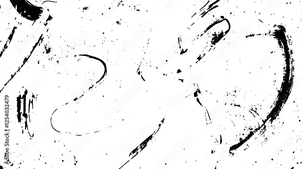 Fototapete abstract black and white paint strokes and splatters on a white background, creating a dynamic and a