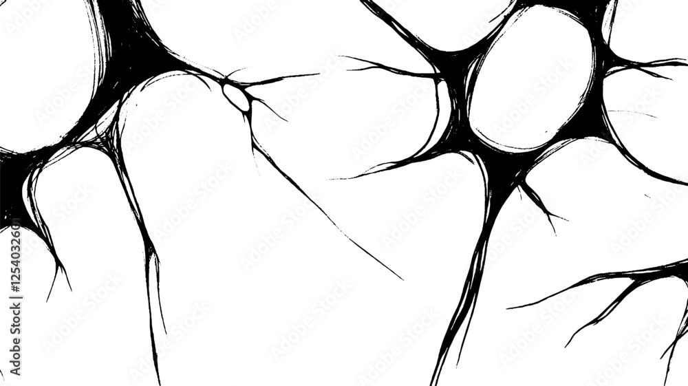 Fototapete abstract illustration of neural networks with interconnected neurons and synapses, featuring a black