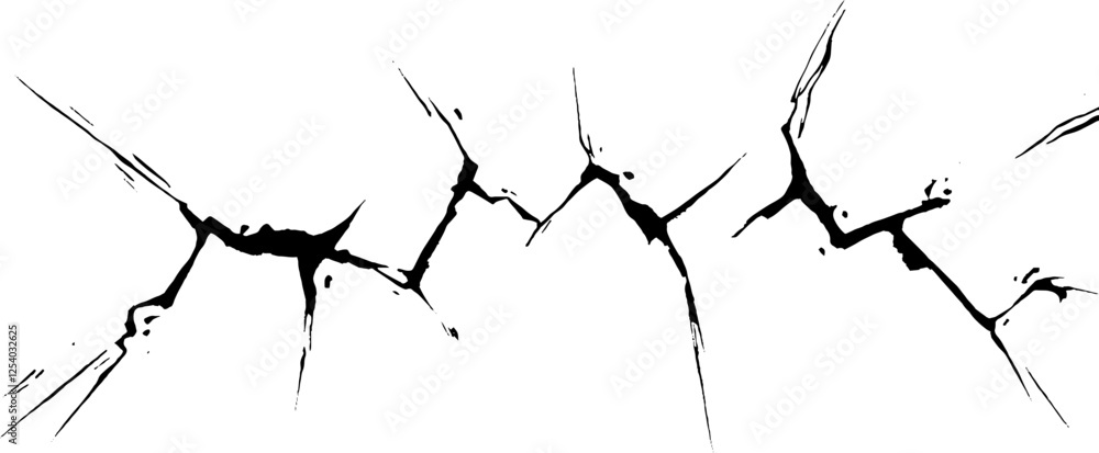 Poster a series of jagged black cracks on a white background, creating a dramatic and artistic effect. the 