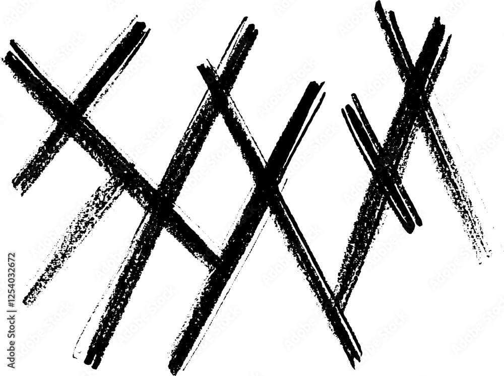 Poster a series of bold, intersecting black brush strokes creating an abstract pattern. the strokes vary in